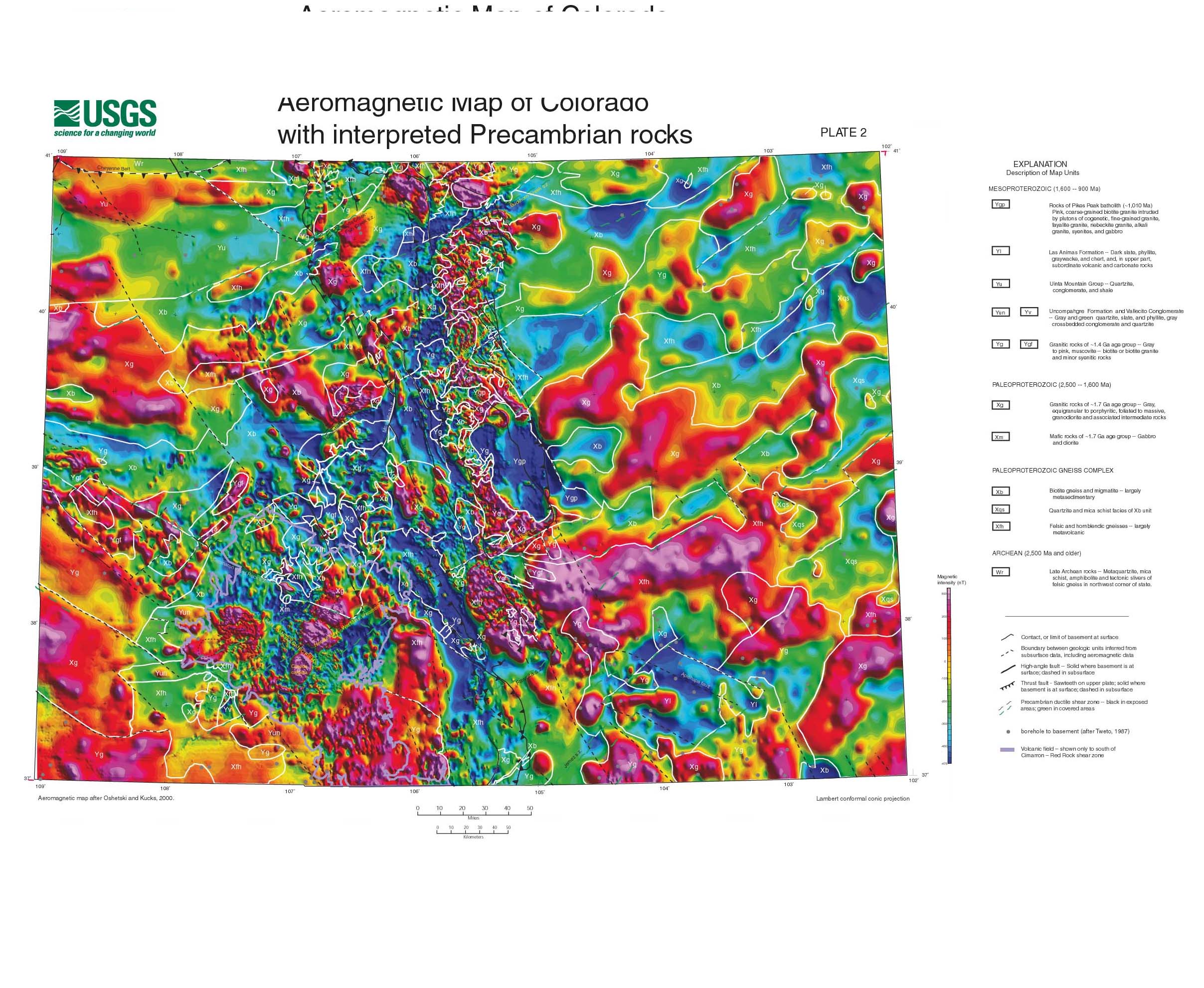 Basement mapshowing geologic-geophysical domains of Colorado over magnetic map