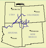 Illustration of Colorado River going through Utah, Colorado, Arizona and New Mexico