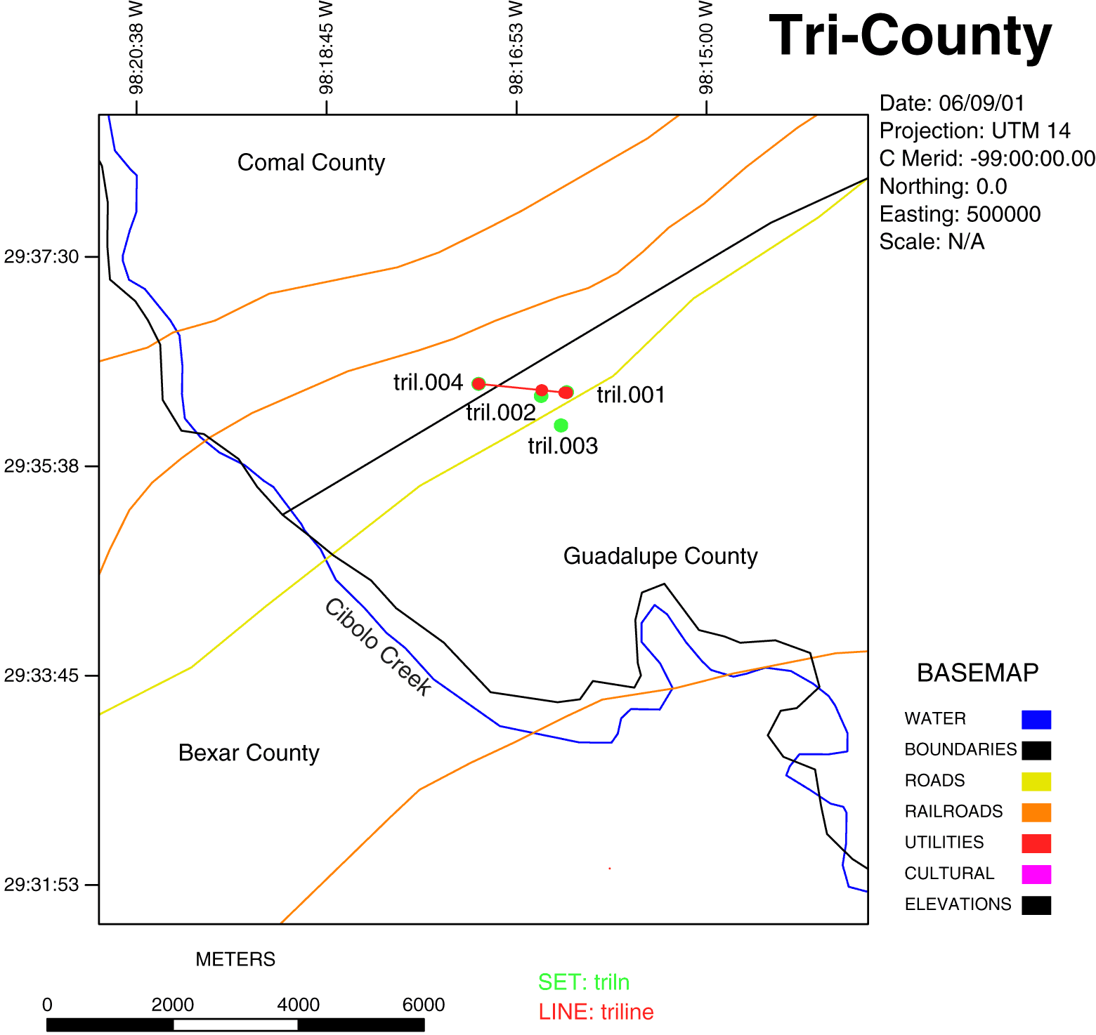 Index map to the Tri-County area Audio-magnetotelluric data set