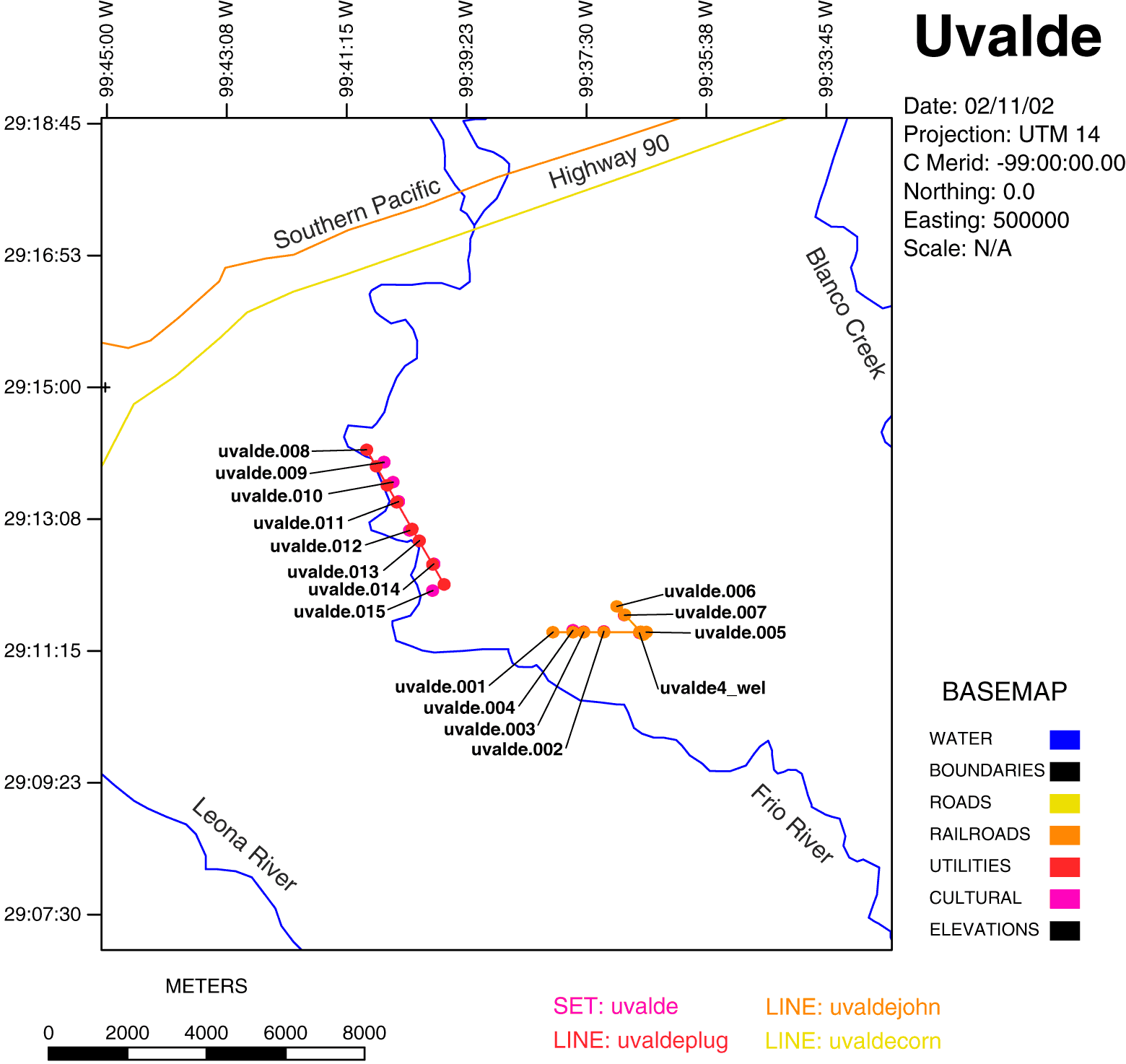 Index map to the uvalde  Audio-magnetotelluric data set