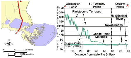 Topographic transect through Lake Pontchartrain Basin illustrating landscape diversity.