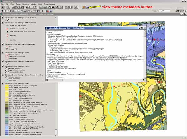 Image showing presentation of GIS data and FGDC metadata in ArcView 3.3 