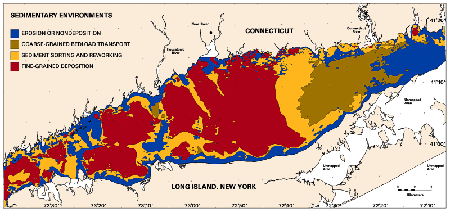 Figure 3. Map of Sedimentary Environments in Long Island Sound