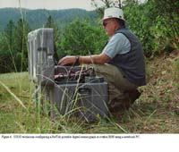 Figure 6.  USGS technician configuring a RefTek portable digital seismograph at station BH0 using a notebook PC.