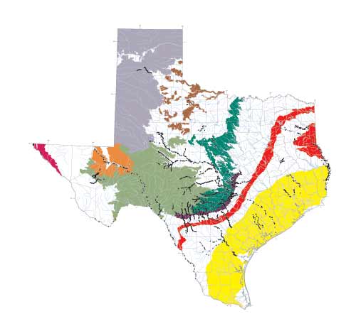 Plate 1. Locations of StreamflowGain-loss Sites and Outcrops of Major Aquifers in Texas 