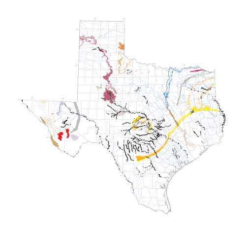Plate 2. Locations of StreamflowGain-loss Sites and Outcrops of Minor Aquifers in Texas