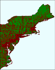 BROWSE THUMBNAIL IMAGE: Image showing CITIES_DTL data layer over the US shapefile for the Gulf of Maine surficial sediment GIS project area.