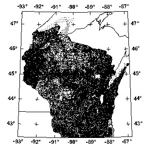 Distribution of gravity data in Wisconsin - Final coverage - Click on image to view in greater detail