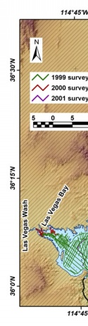 Figure 1. Map showing the locations of track lines along which seismic-reflection and sidescan-sonar data were collected during the three survey years.