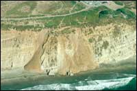 Picture of a landslide along a steep bluff on the Pacific Coast.