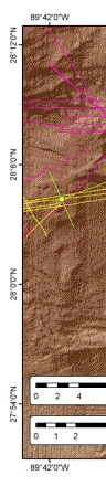 Figure 8. Detailed map of the Atwater Valley region showing USGS track lines collected during G1-03-GM. 