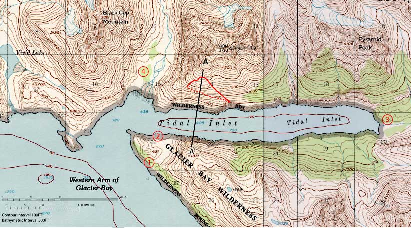 Topographic map of Tidal Inlet, Glacier Bay