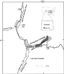 Map showing active and inactive parts of the Slumgullion landslide.