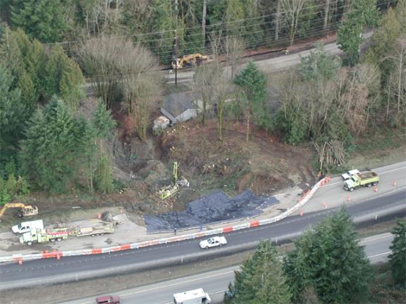 Landslide in U.S. Highway 101 road embankment