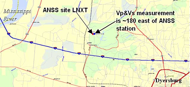 Map showint locations of LNXT ANSS site.