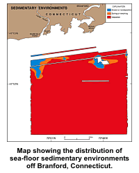 Map showing the distribution of sea-floor sedimentary environmnets off Branford, Connecticut.