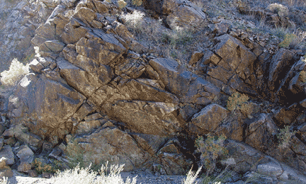 Fractured granitic bedrock in  the Provicence Mountains