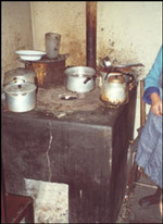 photograph showing rural use of a coal briquette burner, town of Chao, northern Peru