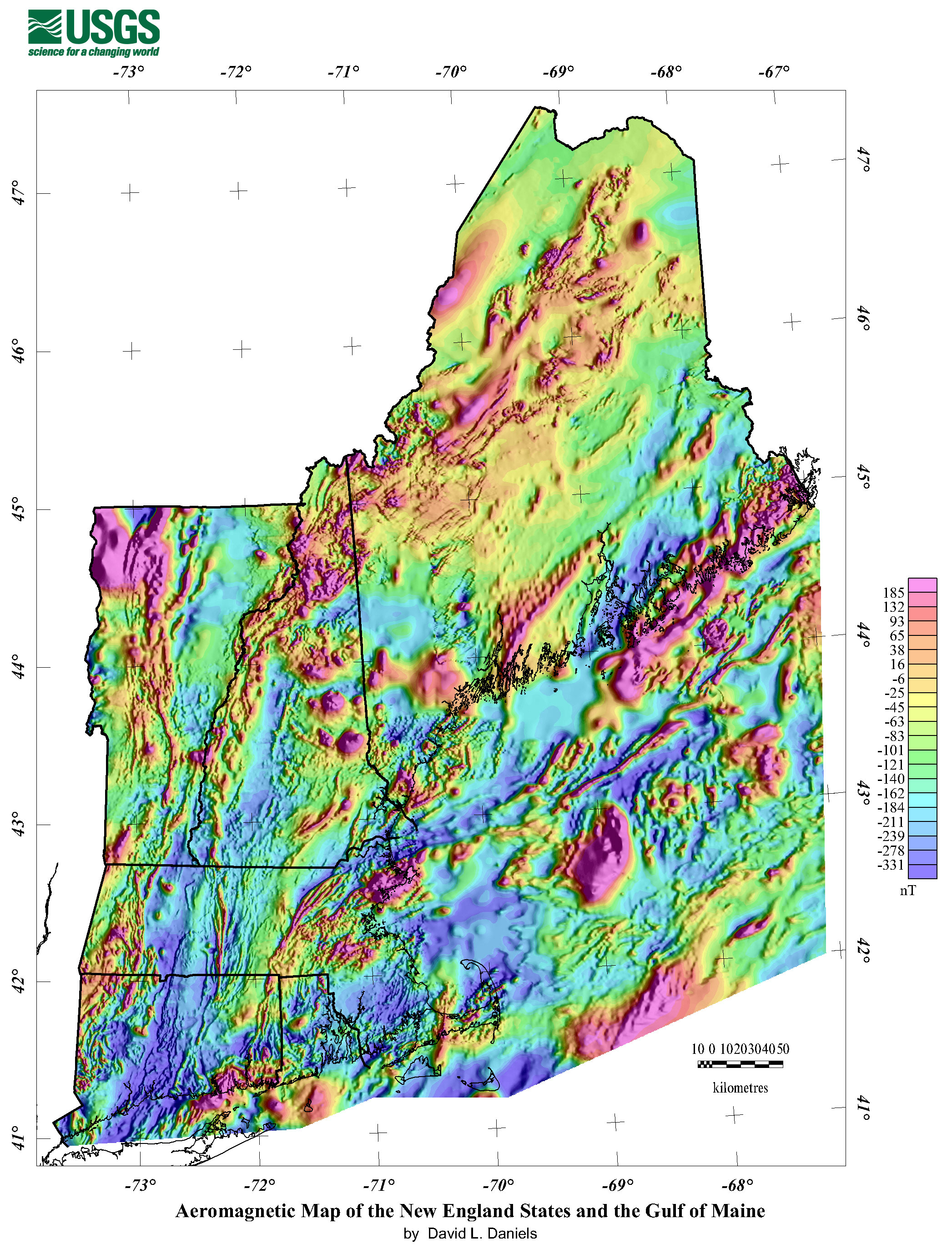 Large Aeromagnetic map of the New England States and the Gulf of Maine