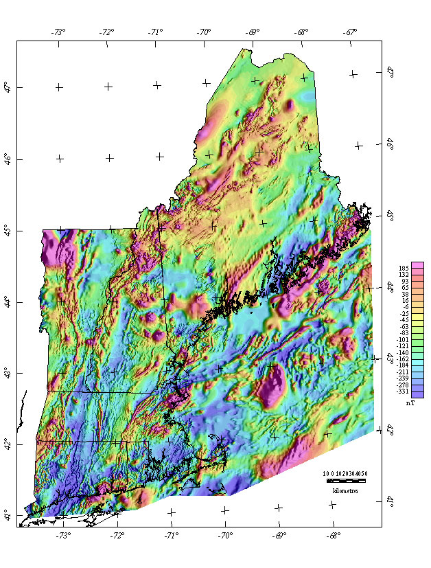 Composite aeromagnetic map of New England and the Gulf of Maine