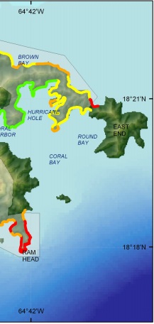 Figure 11.  Relative Coastal Vulnerability for Virgin Islands National Park. 