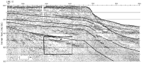 Figure 2C. Line 10. Interpreted, amplitude-modulated display of wavelet-processed multichannel reflection data.  