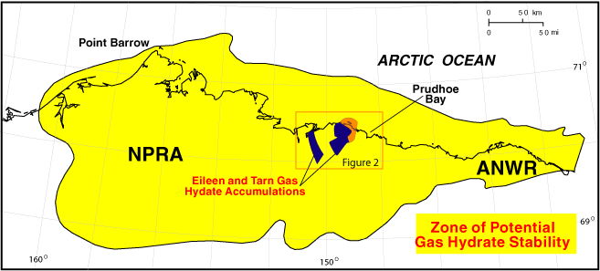 North Alaska Gas Hydrate Accumulations Prudhoe Bay area Map 1