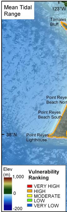 Figure 10. Mean Tidal Range for Point Reyes National Seashore.