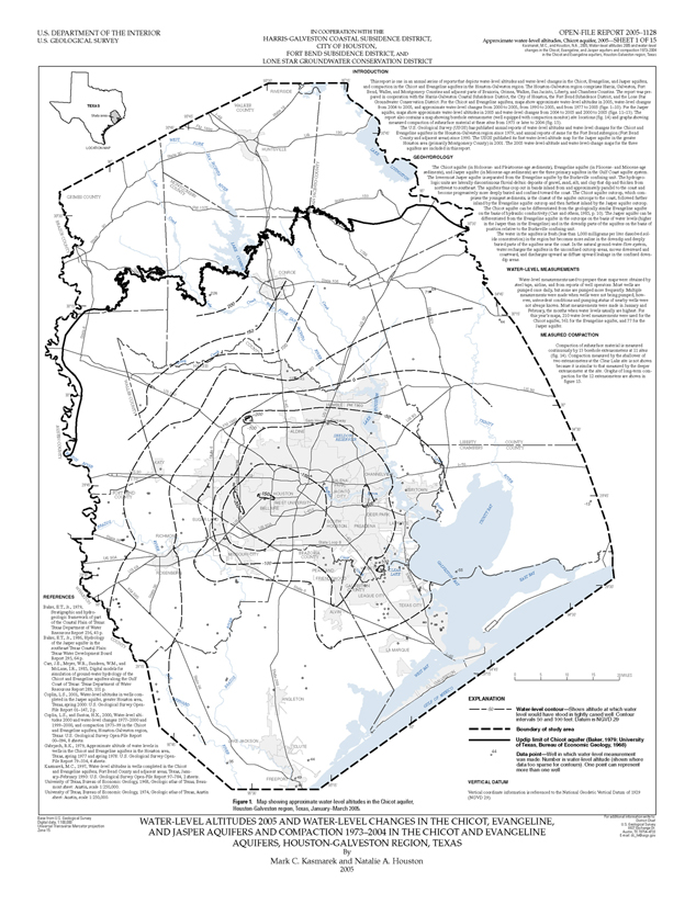 Figure 1. Map showing approximate water-level altitudes in the Chicot aquifer, Houston-Galveston region, Texas, January–March 2004. 