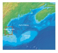 Figure 1.4. Map showing the location of Massachusetts Bay in the western Gulf of Maine (image from Roworth and Signell, 1998).
