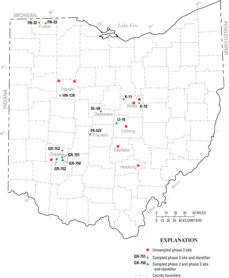 Map of Ohio showing locations of phase 2 and phase 3 sites.