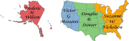 U.S. index map showing contact person for each region.