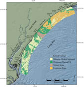 Figure 2. Map showing the surficial geology offshore of the northern South Carolina coast.