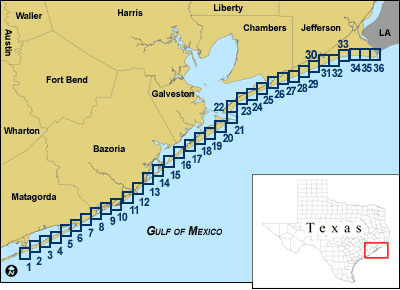 Index Map for Southeast Texas Coastal Classification Maps - Sabine Pass to the Colorado River