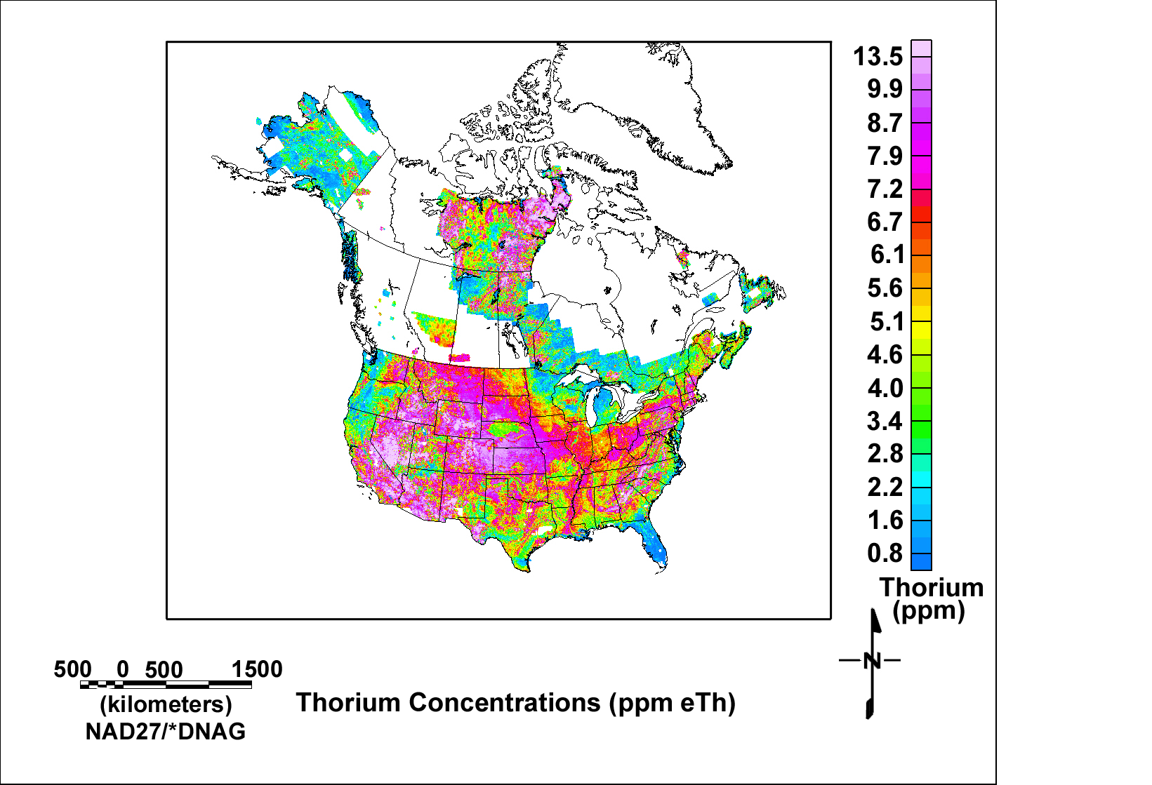 Image of map showing thorium concentrations.