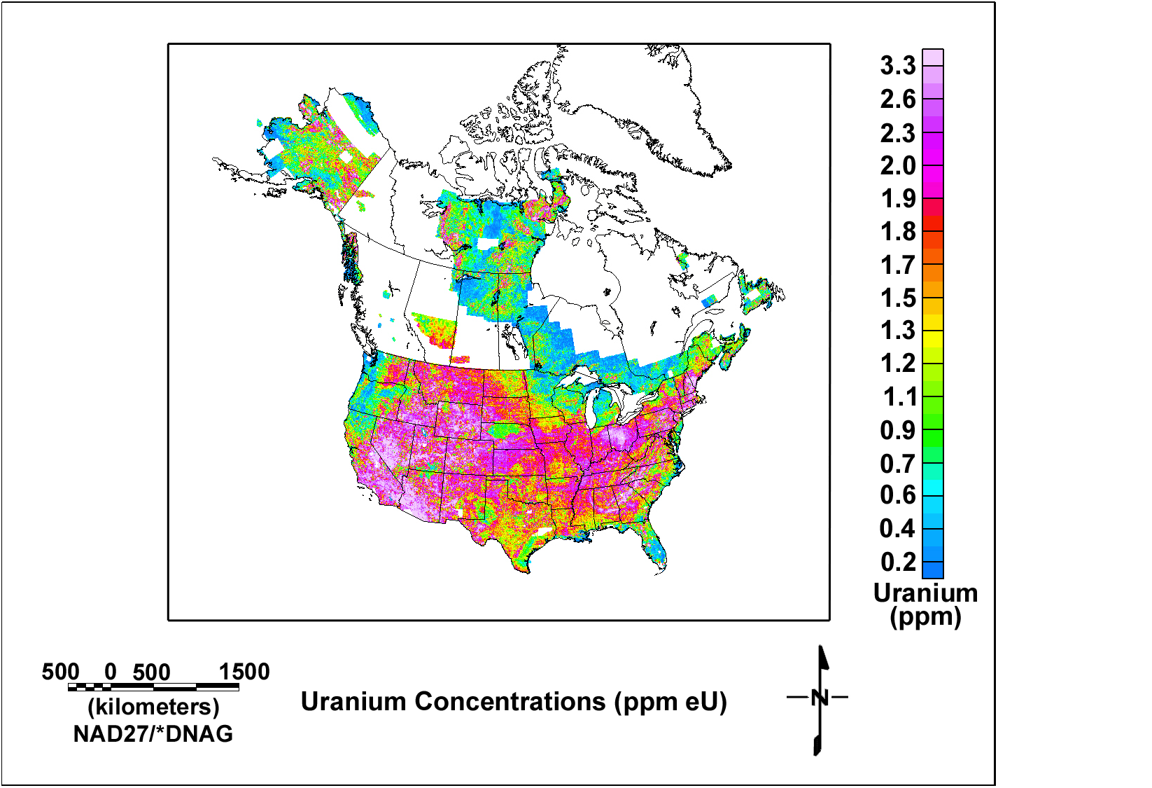 Image of map showing uranium concentrations.