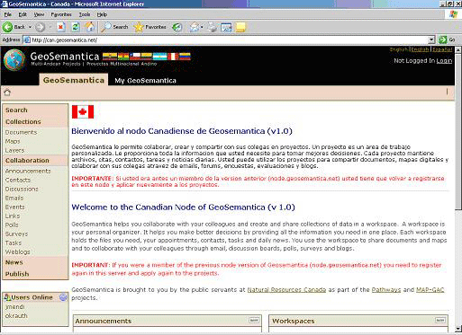 Home page of the Canadian GeoSemantica node
