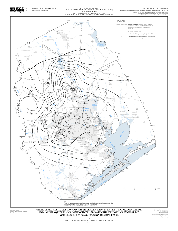 Figure 6. Map showing approximate water-level altitudes in the Evangeline aquifer, Houston-Galveston region, Texas, January–March 2006. 