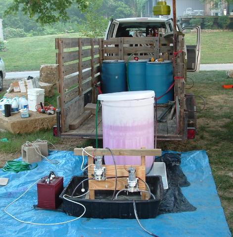 Photograph of dye distribution container and injection pumps.