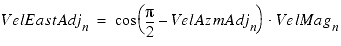 symbolic equation showing determination of the adjusted easting velocity