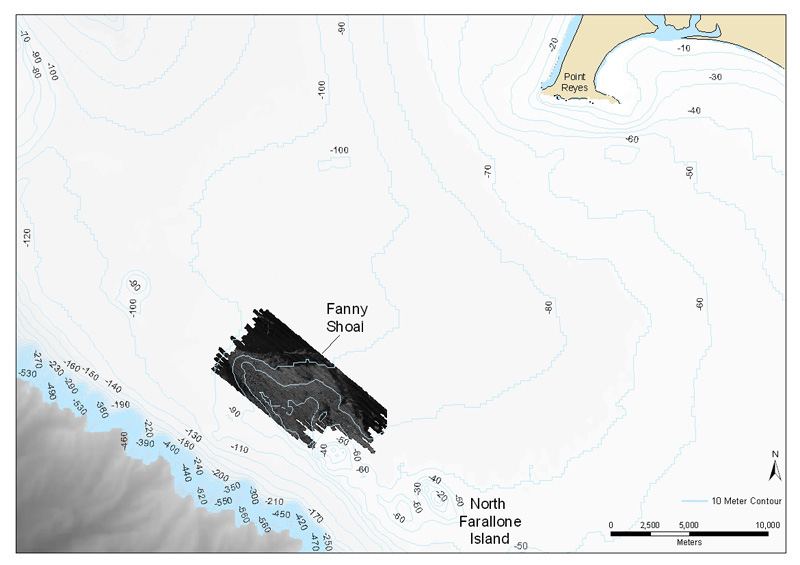 Figure 4.Bathymetric map of Fanny Shoals with 10 meter contours.