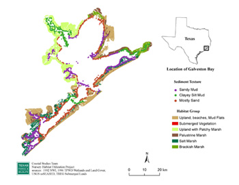 Map showing sediment texture and habitat group.