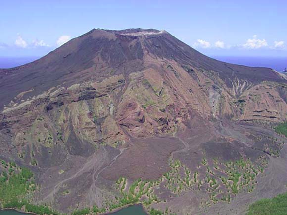 photo of volcano with nicely formed crater at the summit