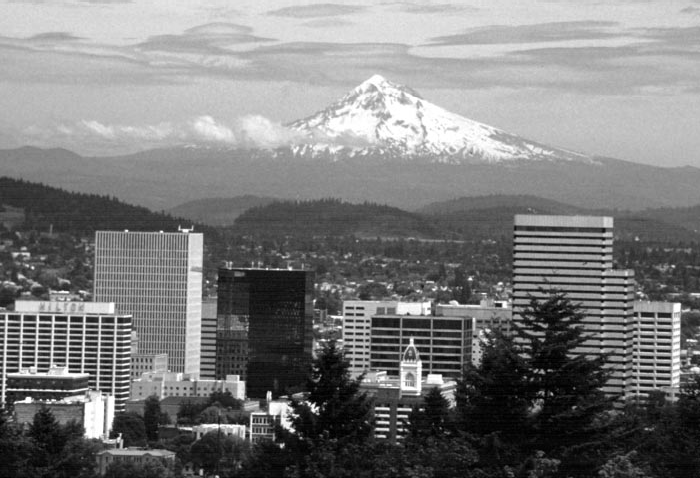 [Mount Hood and Portland, Oregon. View is to east from the Washington Park Rose Garden.(Photograph taken by Tom Iraci, USDA - Forest Service.] 
