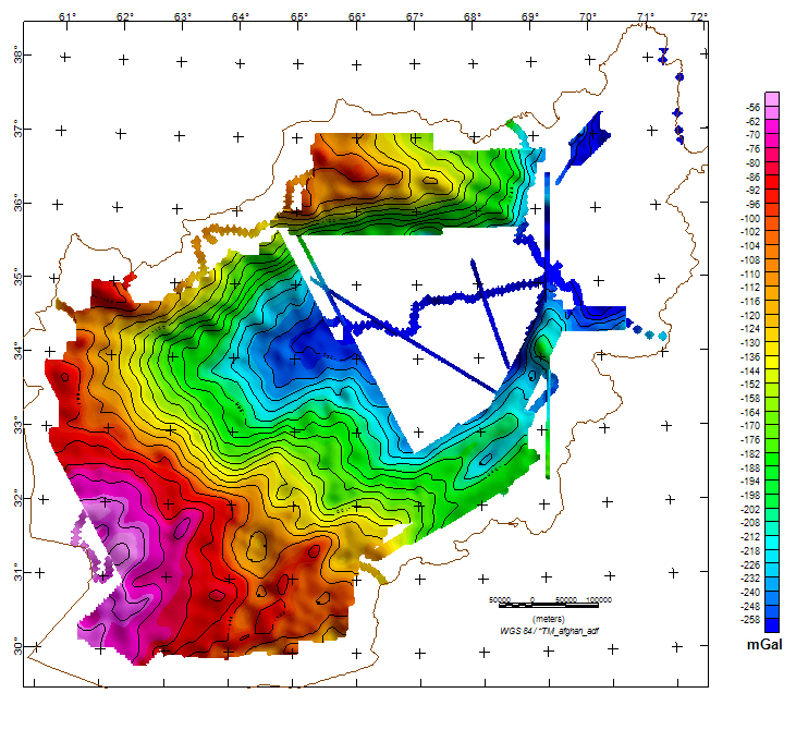 Afghanistan Merged Gravity Complete Bouguer Anomaly Map at 7000 m Above Ground