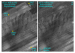 Figure 11. Detailed view of the original (left) and enhanced (right) sidescan-sonar mosaics from the southern part of the Quicks Hole survey. 