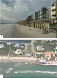 Figure 1.7. Photographs showing impact of engineering structures on South Carolina's beaches.