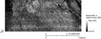 Figure 2.5 Enlarged section of the sidescan-sonar image in Figure 2.4 shows the complexities of the shallow seafloor offshore of Myrtle Beach.
