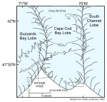 Thumbnail image of Figure 3, paleogeographic map showing the extent of the Laurentide ice sheet about 20 thousand years ago, and link to larger figure.