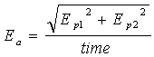 Equation 2. The annualized error is, parenthesis, the square root of, parenthesis, the total cliff edge position error for data source one squared plus the total cliff edge position error for data source two squared, end parenthesis, end parenthesis, divided by, parenthesis, the time period, end parenthesis.